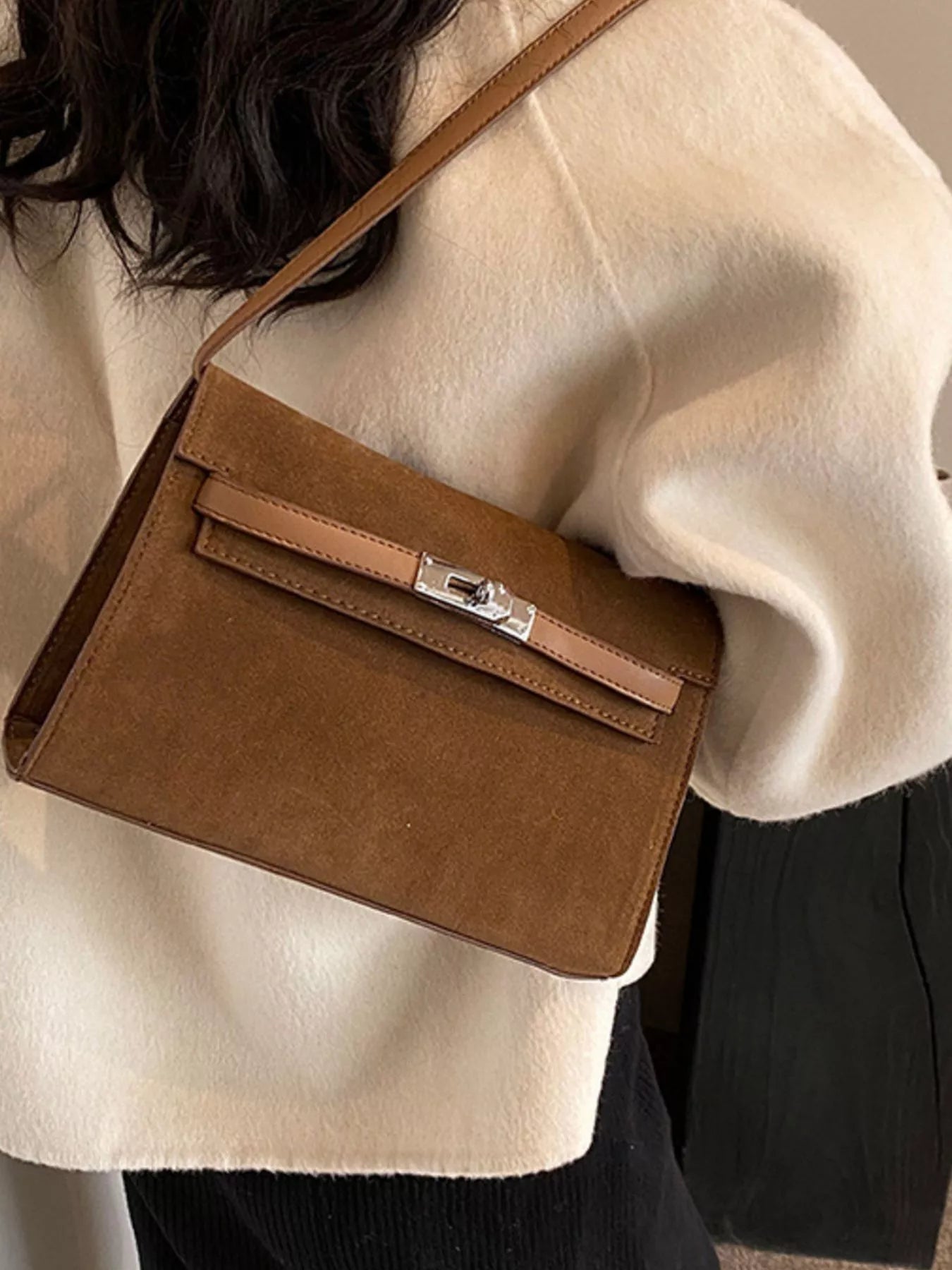 Solid Color Buckle Shoulder Bag