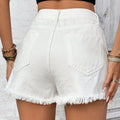Distressed Raw Hem High Rise Denim Shorts