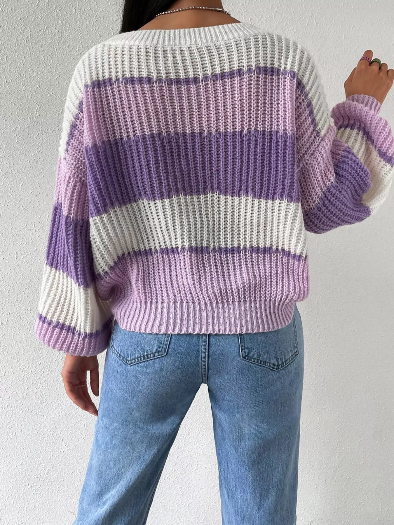 Striped Knit Round Neck Sweater