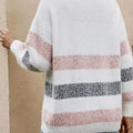 Striped Fuzzy Knit Button-Up Cardigan