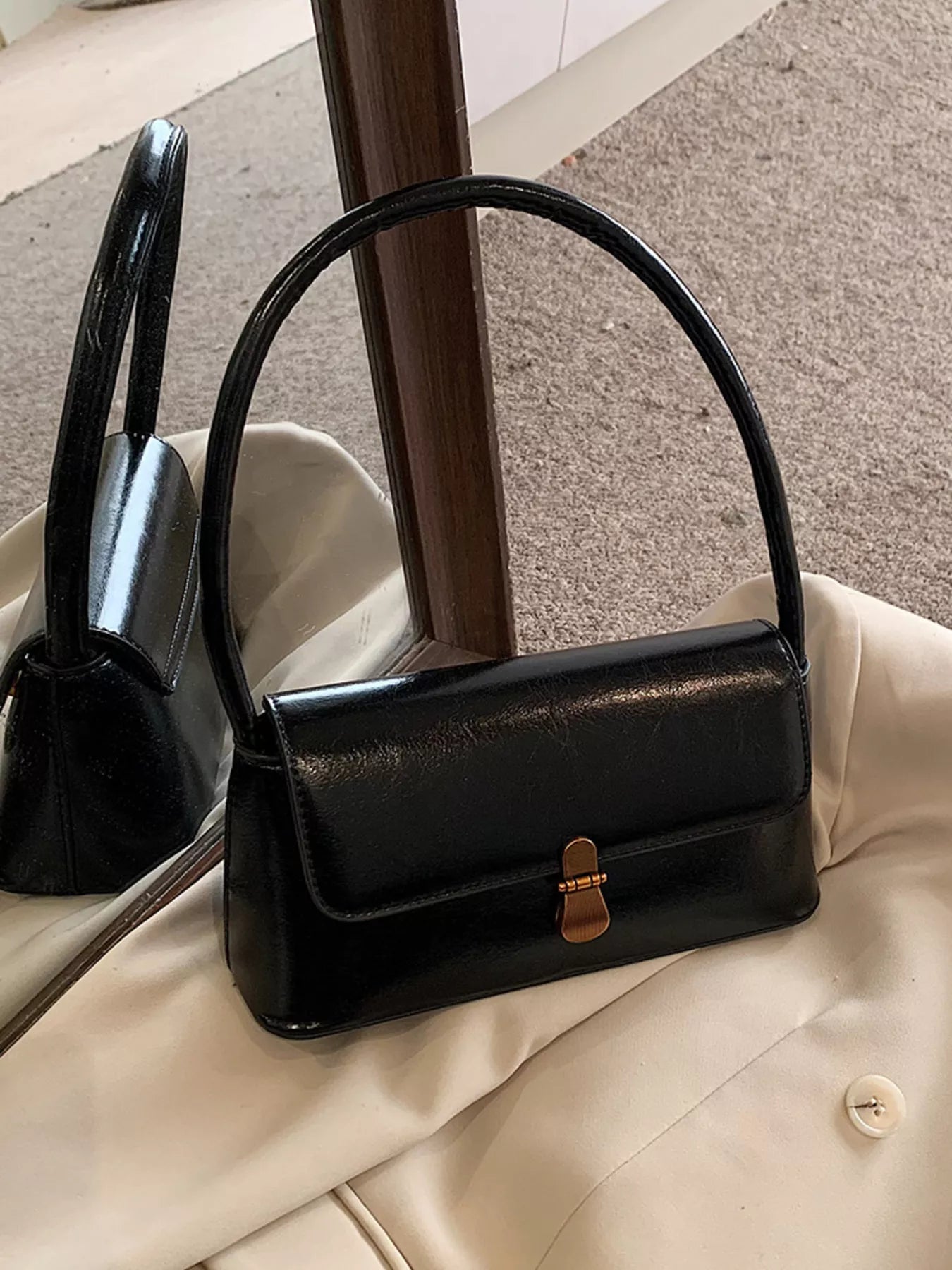 PU Leather Shoulder Bag Black One Size