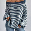 Striped Boat Neck Long Sleeve Sweater