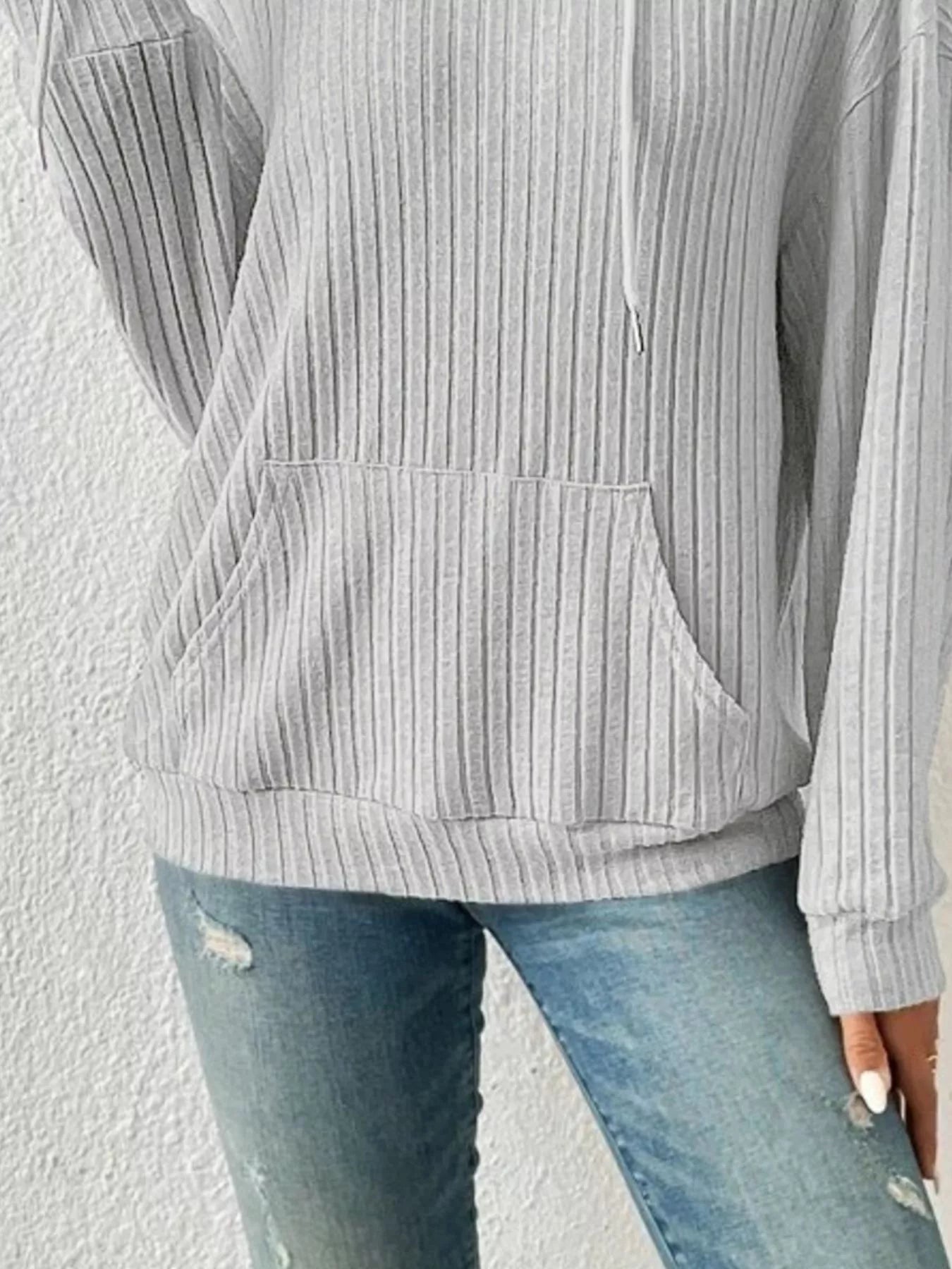 Ribbed Knit Long Sleeve Hoodie