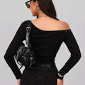 Studded One Shoulder Long Sleeve T-Shirt