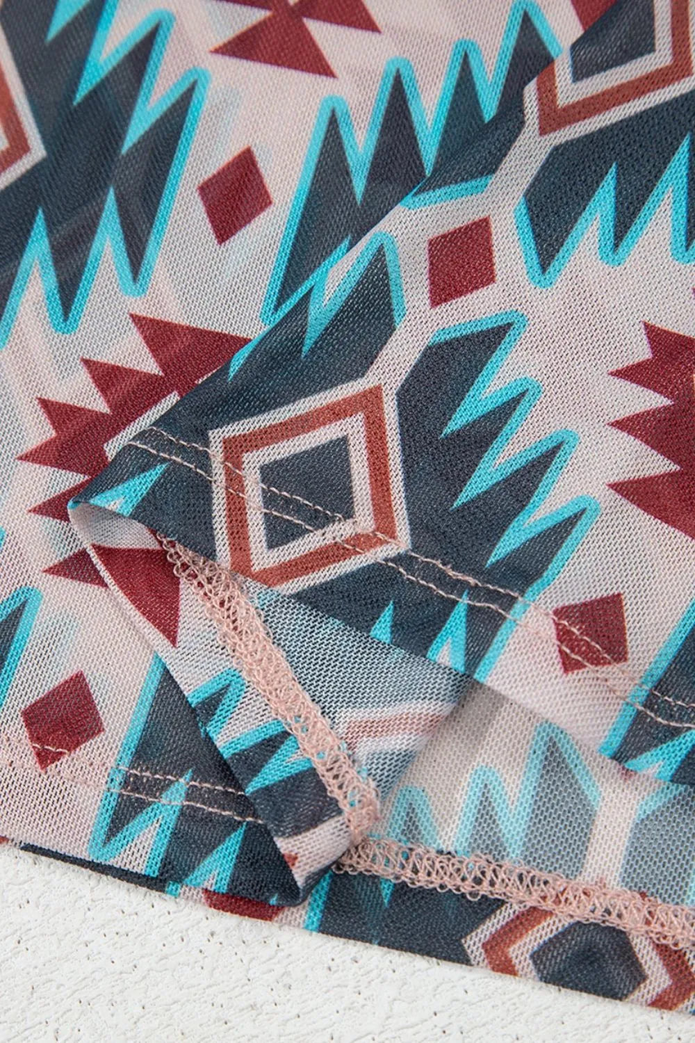 Western Aztec Print Mesh Slim T Shirt