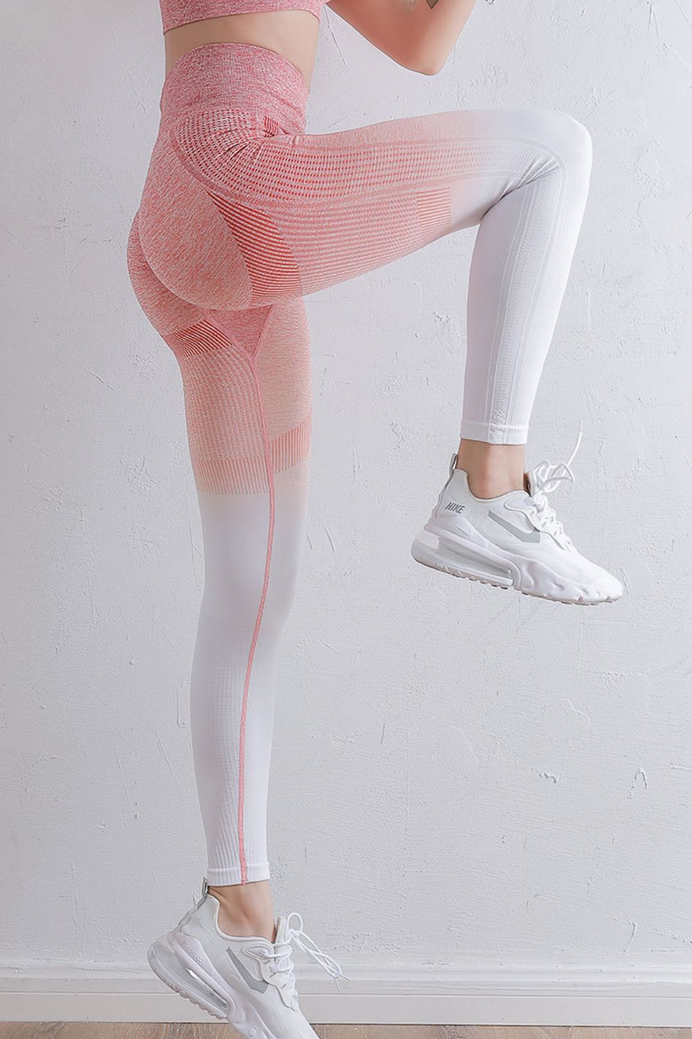 Gradient High Waist Sports Leggings White Pink