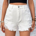 Distressed Raw Hem High Rise Denim Shorts