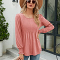 Smocked Round Neck Lantern Sleeve Blouse Burnt Coral