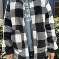 Double Take Full Size Plaid Long Sleeve Hooded Coat Black