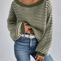 Striped Boat Neck Long Sleeve Sweater