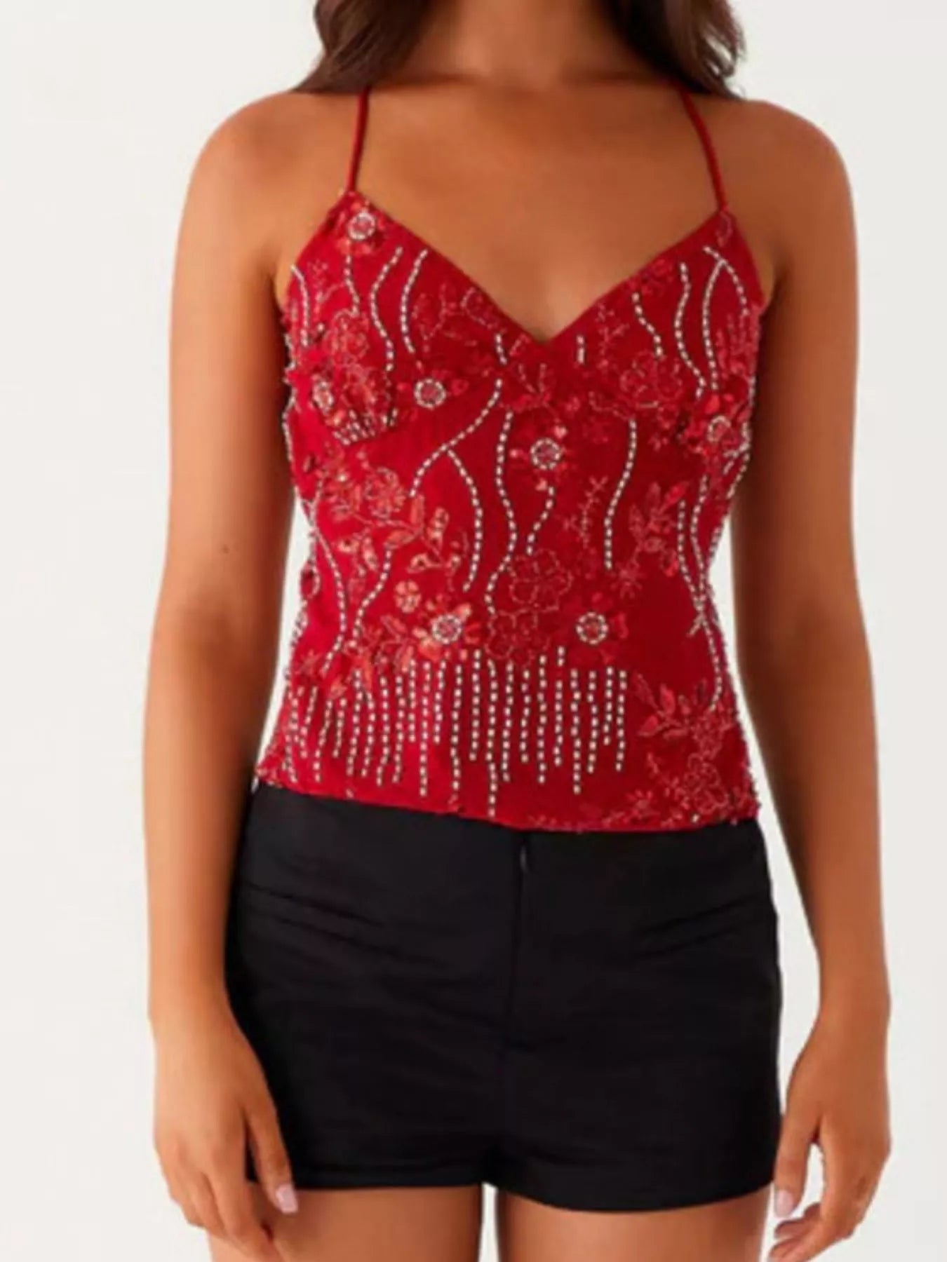 Embroidered Sequin Tie Back Cami