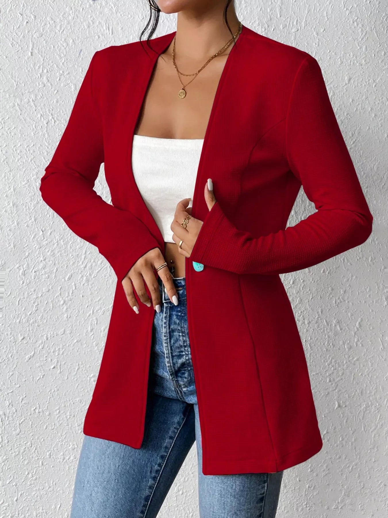 Single-Button Long Sleeve Blazer