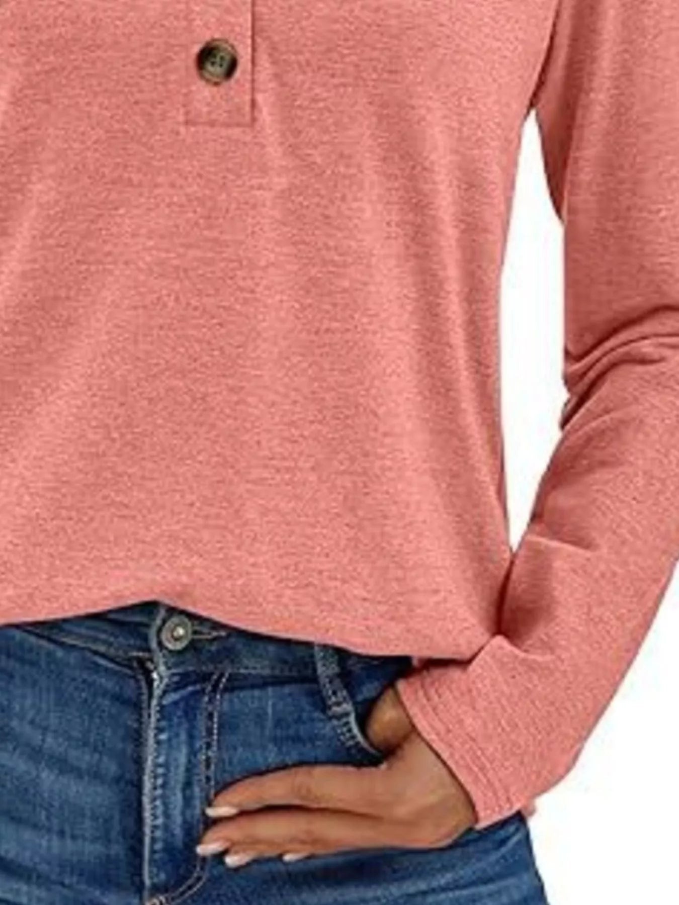 Casual Long Sleeve Button Detail T-Shirt