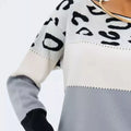 Full Size Leopard Color Block Long Sleeve Sweater Plus Size