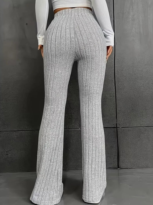Plus Size Ribbed Knit High Waist Flare Pants