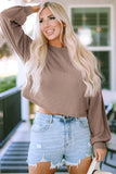 Round Neck Drop Shoulder Long Sleeve Top Mocha