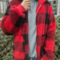 Double Take Full Size Plaid Long Sleeve Hooded Coat Red