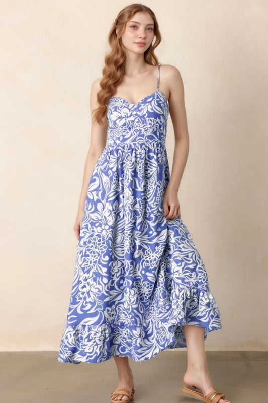 Floral Print Spaghetti Strap High Waist Dress