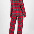 Plaid Collared Neck Button Up Top and Pants Lounge Set