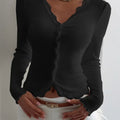 Lace Trim Long Sleeve Top Black