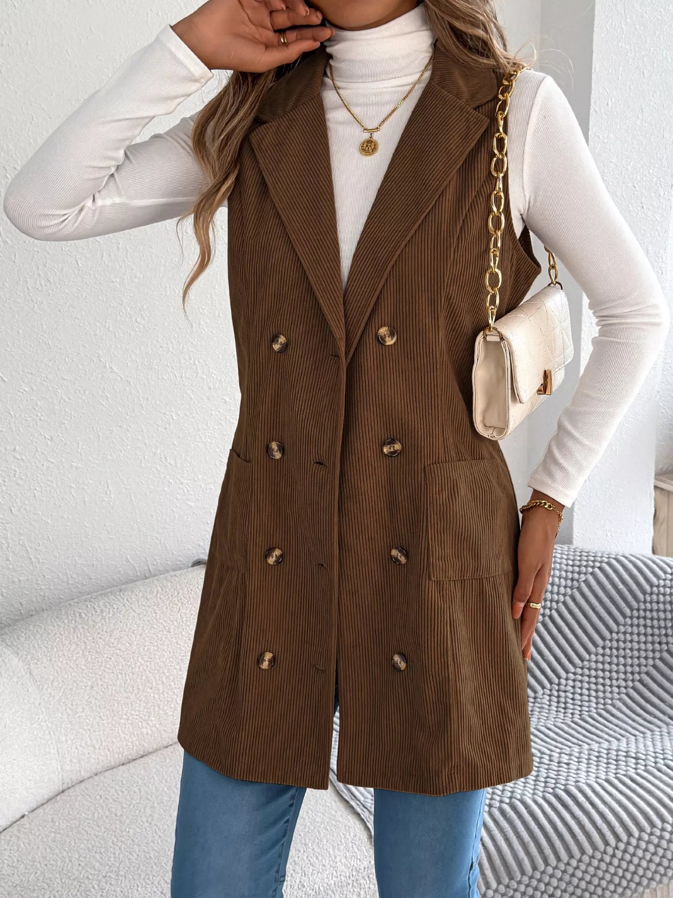 Double-Breasted Long Vest Coat