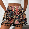 Paisley Print Tassel Hem Shorts
