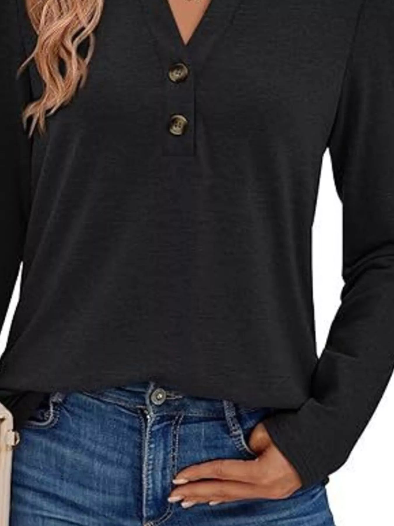 Casual Long Sleeve Button Detail T-Shirt