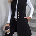 Button Up Sleeveless Longline Vest Coat Black