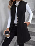 Button Up Sleeveless Longline Vest Coat Black