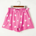 Heart Round Neck Long Sleeve Top and Elastic Waist Shorts Set