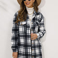 Shiny Plaid Collared Longline Coat