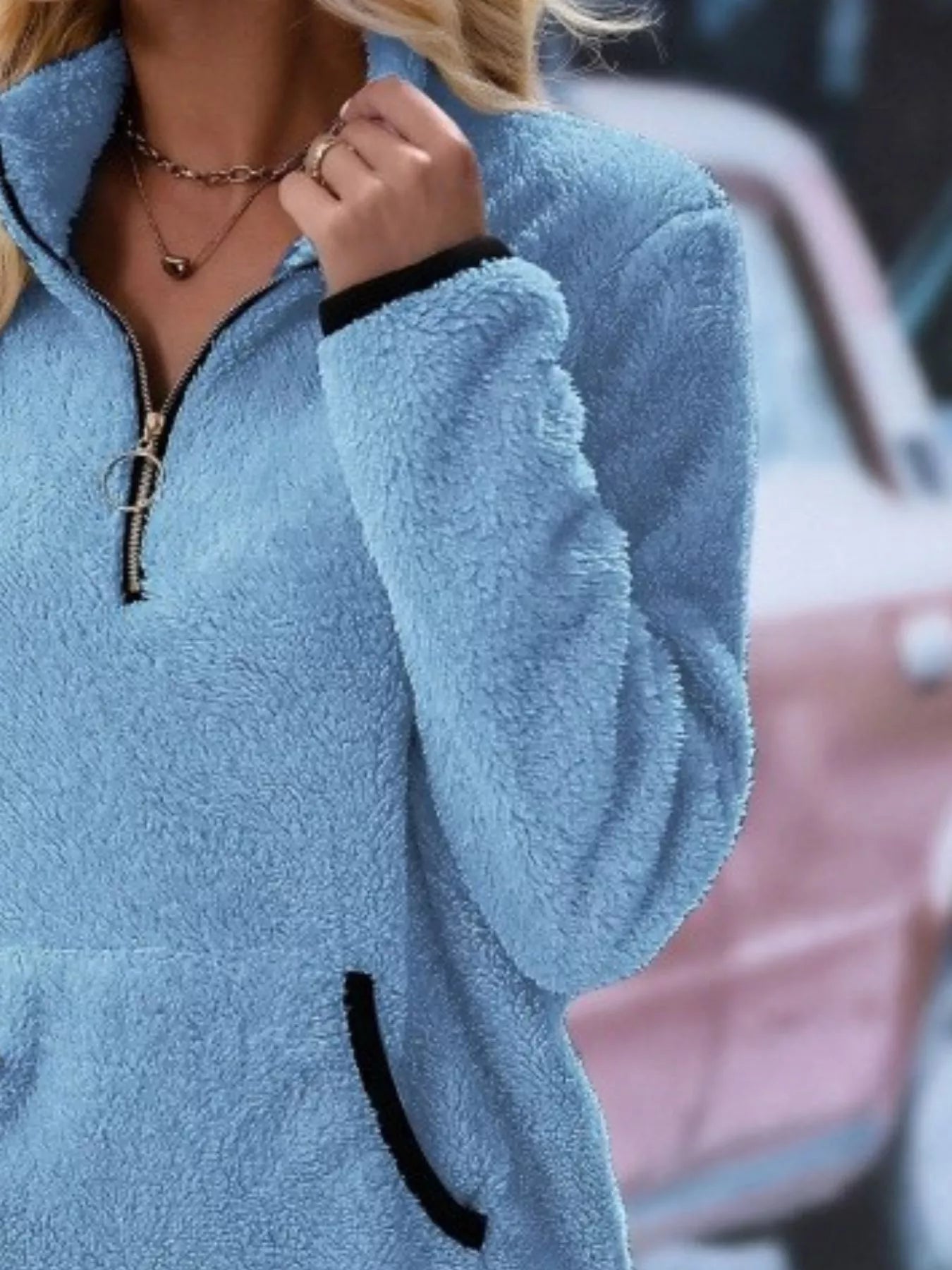 Full Size Cozy Fleece Quarter Zip Long Sleeve Sweatshirt Plus Size