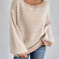 Striped Boat Neck Long Sleeve Sweater