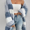 Striped Fuzzy Knit Open Front Cardigan