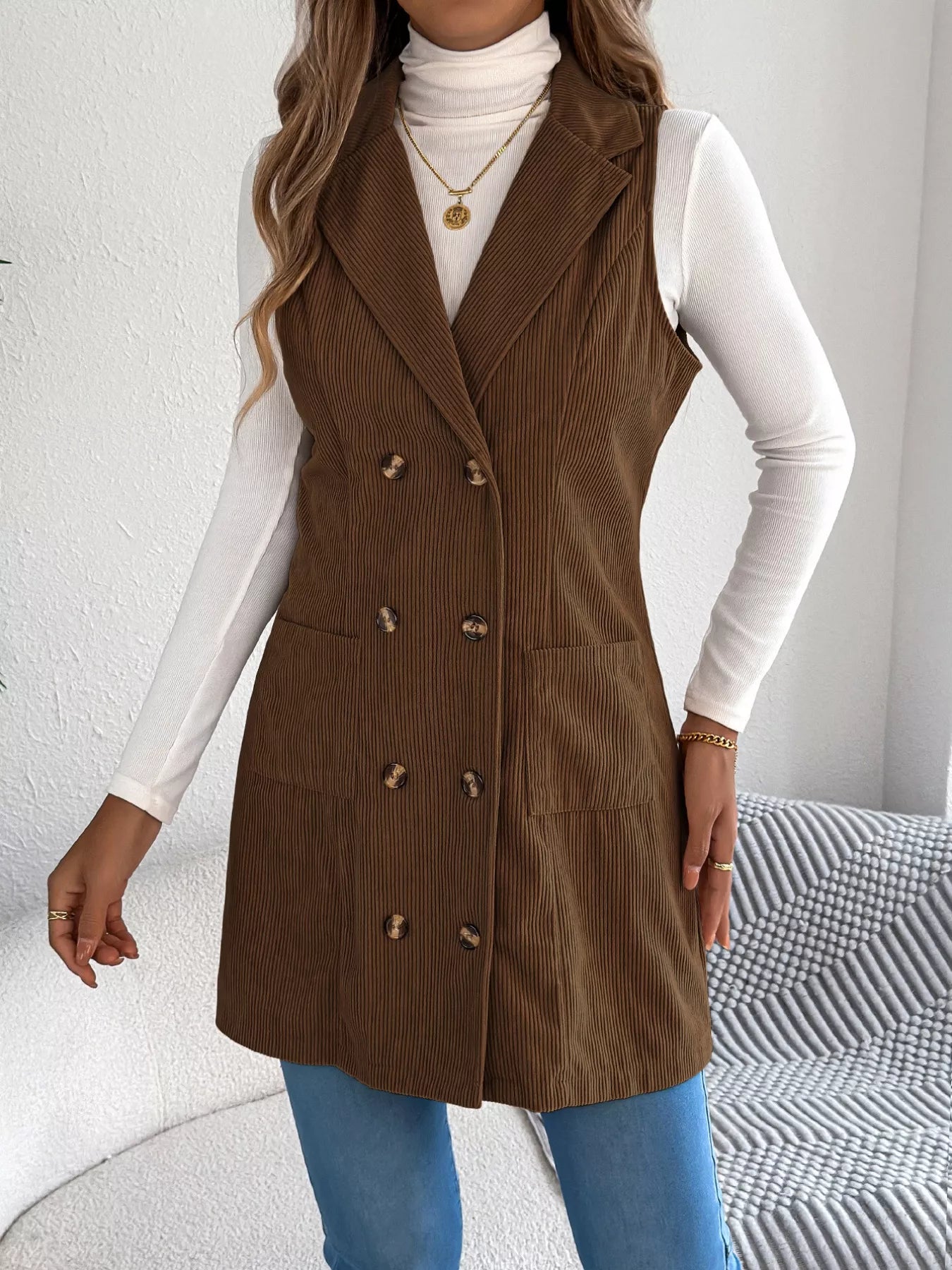 Double-Breasted Long Vest Coat