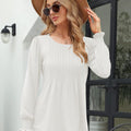Smocked Round Neck Lantern Sleeve Blouse White