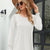 Smocked Round Neck Lantern Sleeve Blouse White