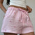 Bow Striped Drawstring Casual Shorts Pink Plaid