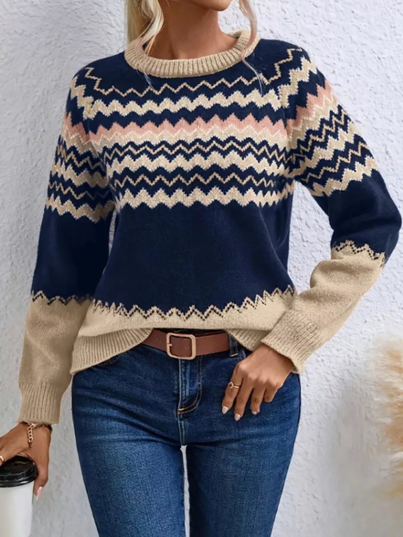 Geometric Pattern Knitted Sweater