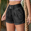 Pleated Detail High Rise Denim Shorts
