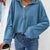 Half Button Collared Neck Long Sleeve Top Dusty Blue