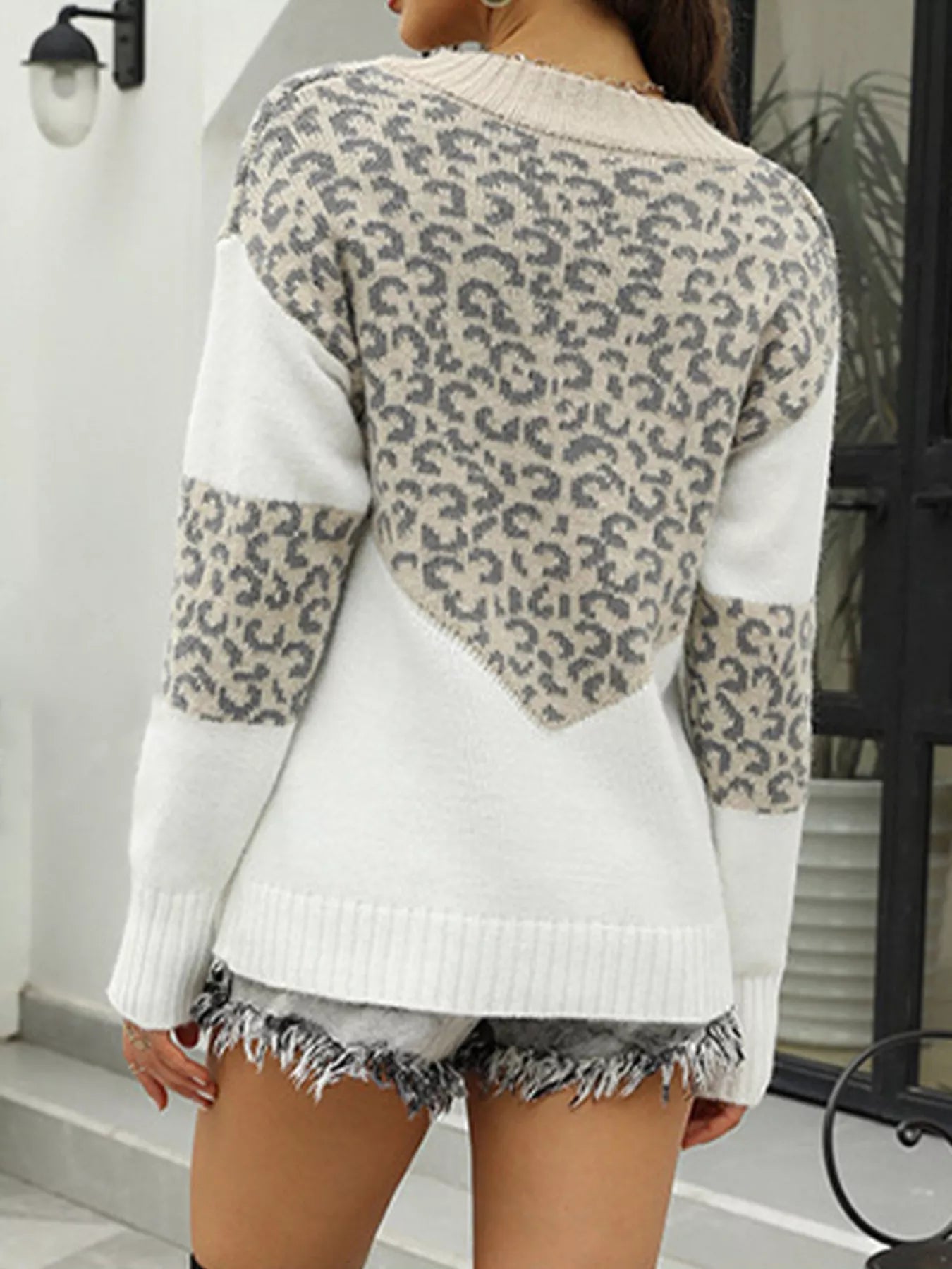 Leopard V-Neck Long Sleeve Sweater