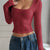 Ribbed Long Sleeve Crop T-Shirt Deep Red