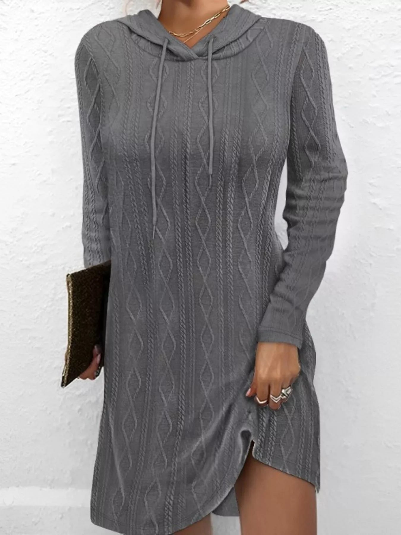Casual Long Sleeve Hooded Knit Dress