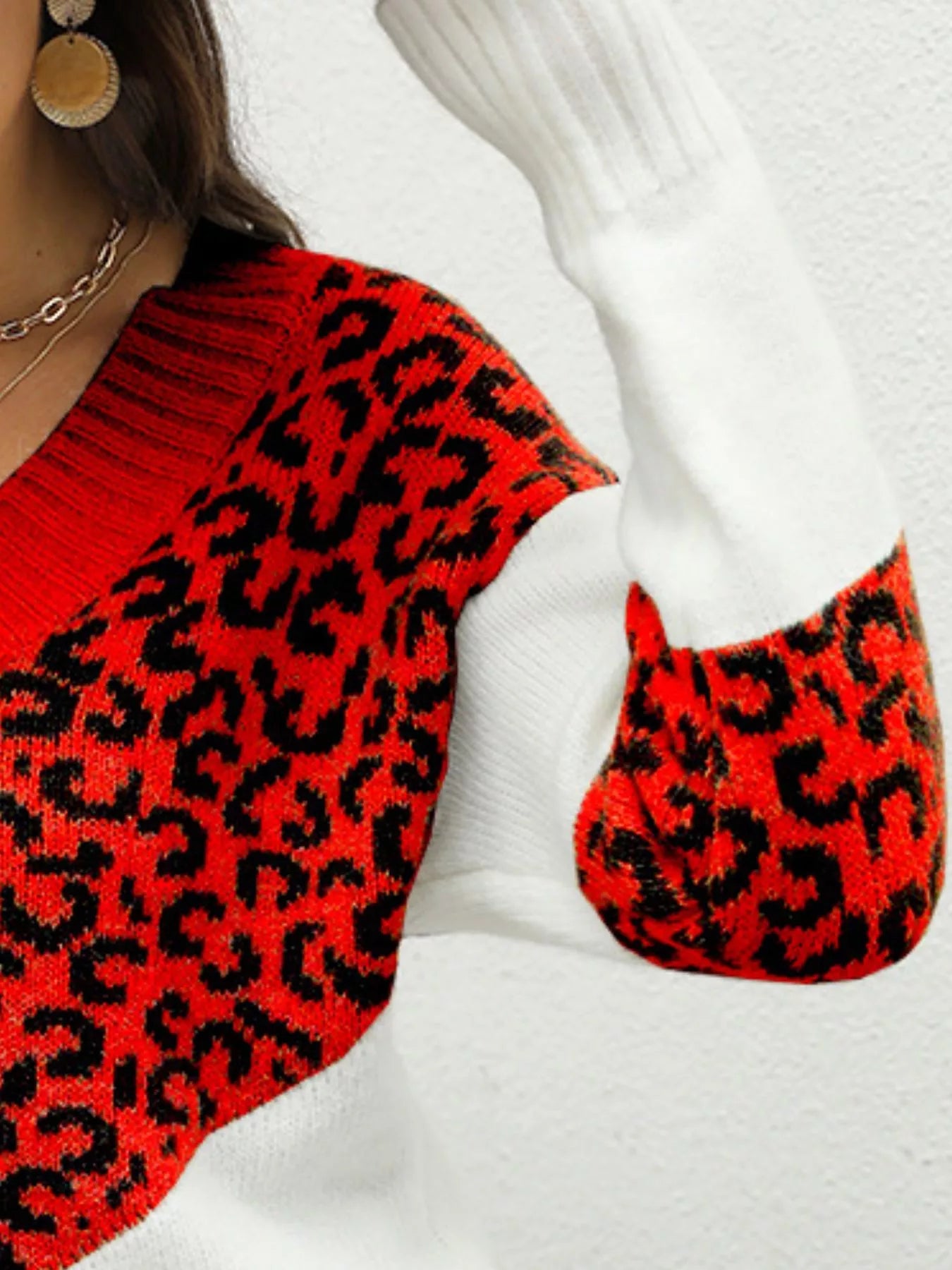 Leopard V-Neck Long Sleeve Sweater