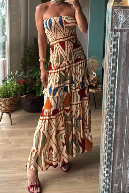 Smocked Printed Tube Dress Multicolor