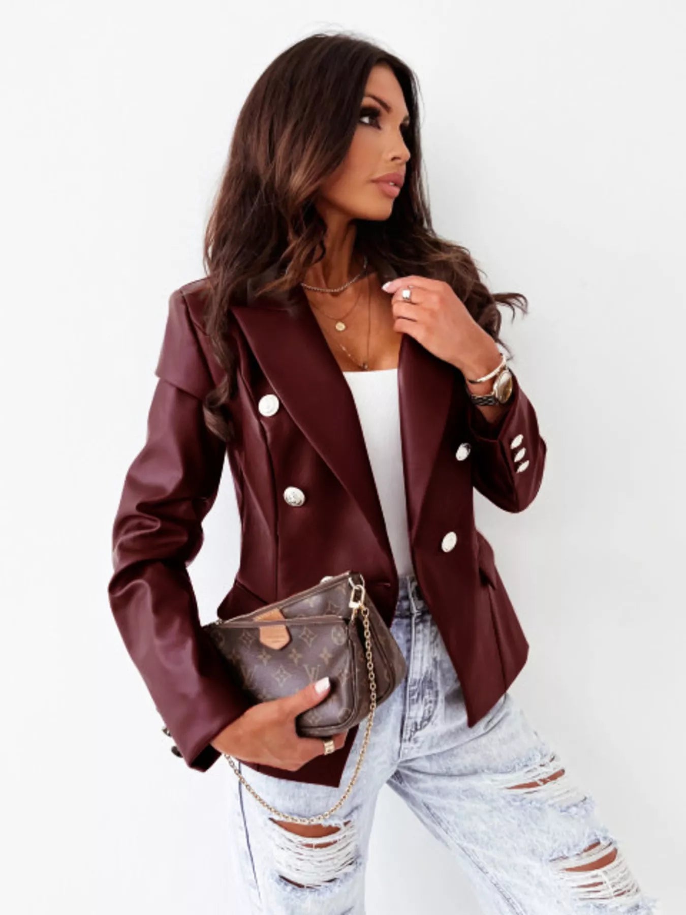 Lapel Collar Leather Blazer