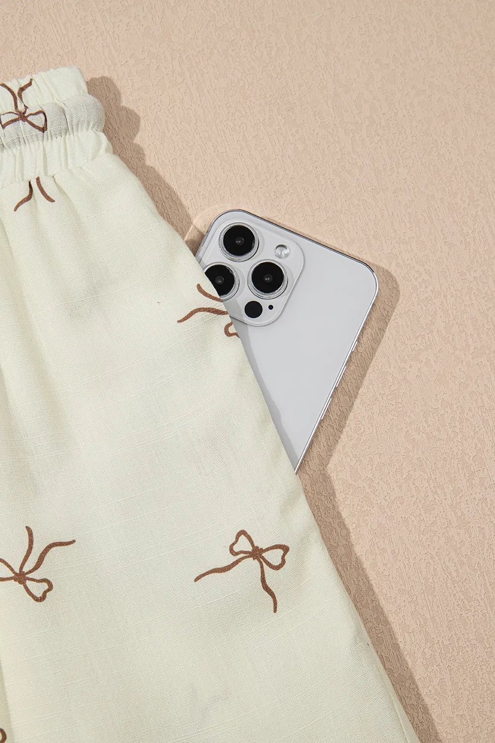 Bow Print Lace Drawstring Casual Shorts