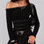 Studded One Shoulder Long Sleeve T-Shirt Black