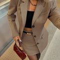 Single-Breasted Plaid Blazer and Skirt Set